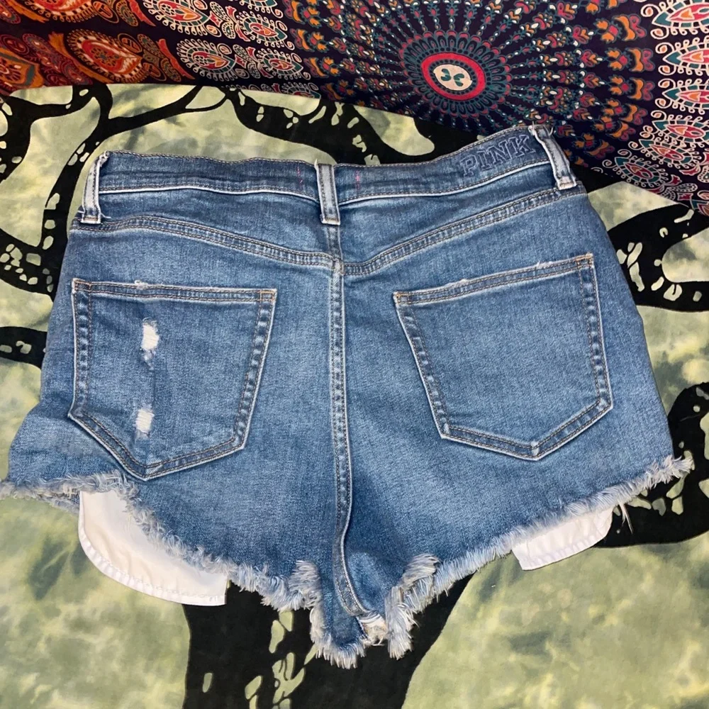 Victorias Secret PINK Denim short Shorts Cut off 12 Fray Daisy Dukes Blue - Picture 5 of 7